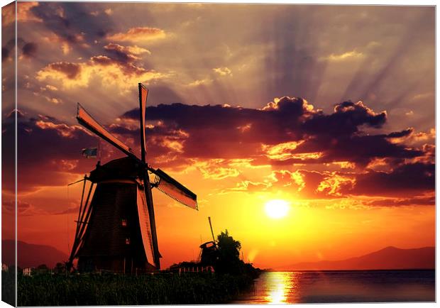 Sunrise beams over the dutch windmills Canvas Print by Ankor Light