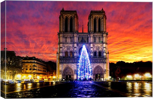 Notre Dame of Paris under a beautiful warm sunset Canvas Print by Ankor Light