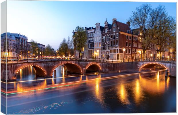 Amsterdam calm canal at the blue sunset hour Canvas Print by Ankor Light