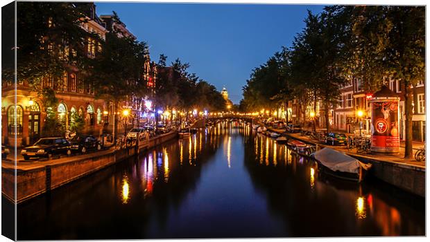 Amsterdam night Canal Scene Canvas Print by Buster Brown