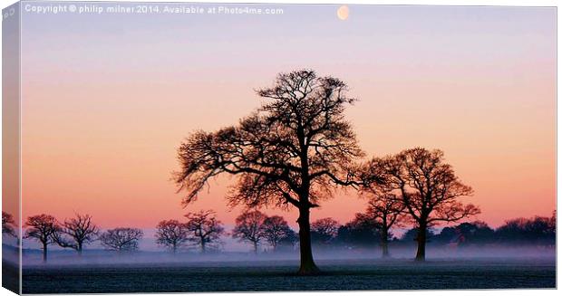 Moon Mist And Sunrise 2 Canvas Print by philip milner