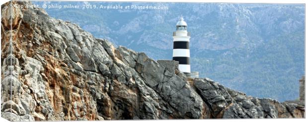 Lighthouse on the cliffs Canvas Print by philip milner