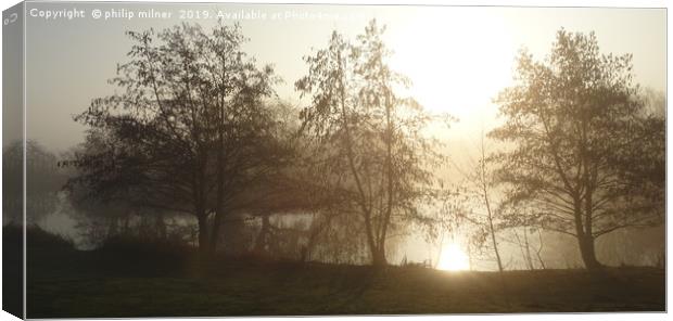 Misty Sunrise Delamere Lake  Canvas Print by philip milner