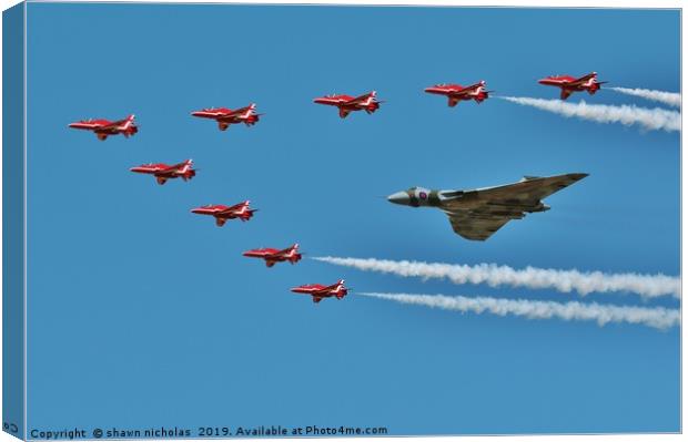 Avro Vulcan Bomber & The Red Arrows Canvas Print by Shawn Nicholas