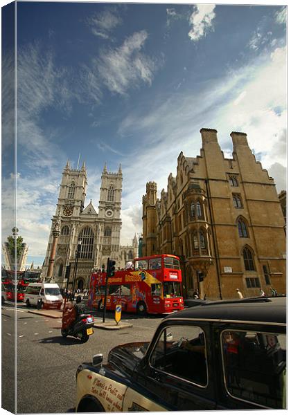 London cab and bus, Westminster Canvas Print by Daniel Zrno