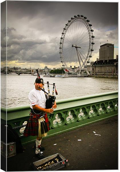 Westminster Bridge Piper, London Canvas Print by Daniel Zrno