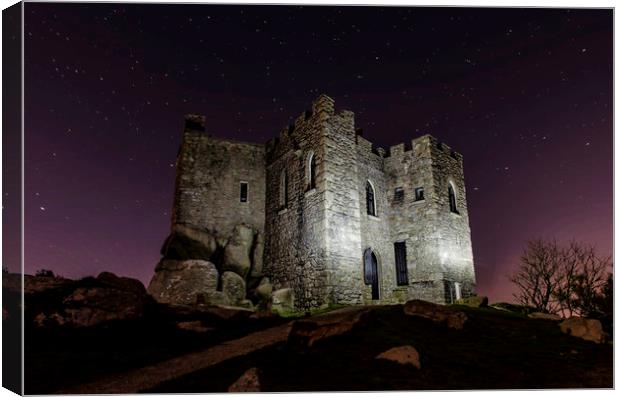 Carnbrea Castle at Night, Cornwall Canvas Print by Ian Cocklin