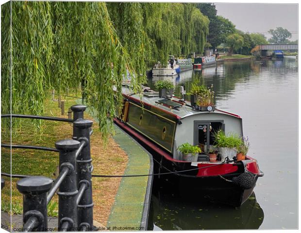 Ely Riverside Canal Boat  Canvas Print by Jacqui Farrell