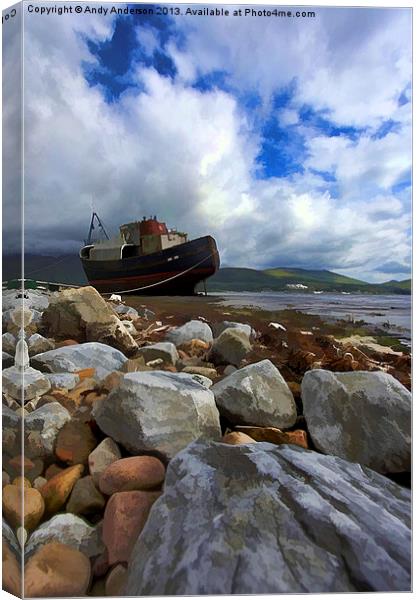 Fishing Boat Aground near Fort William Canvas Print by Andy Anderson