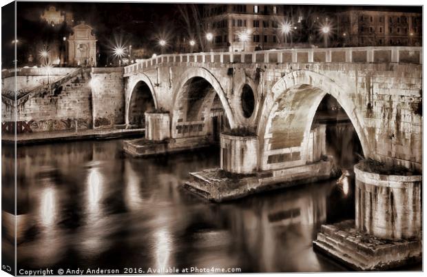 Rome - Tiber Island Bridge - Ponte Cestio Canvas Print by Andy Anderson