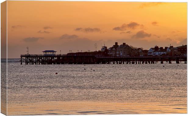 Swanage Pier at Sunrise  Canvas Print by Val Saxby LRPS