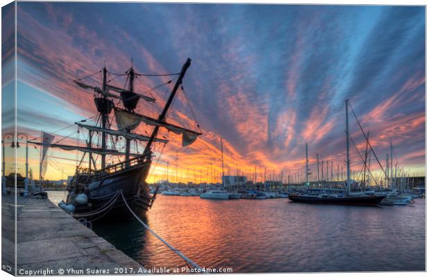 Port Vell Sunrise - Barcelona Canvas Print by Yhun Suarez