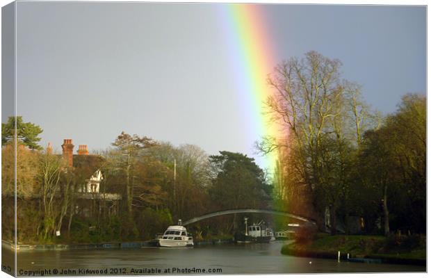 Rainbow below Chertsey Lock Canvas Print by John Kirkwood