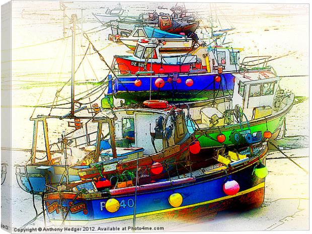 Painted Boats in the harbour Canvas Print by Anthony Hedger