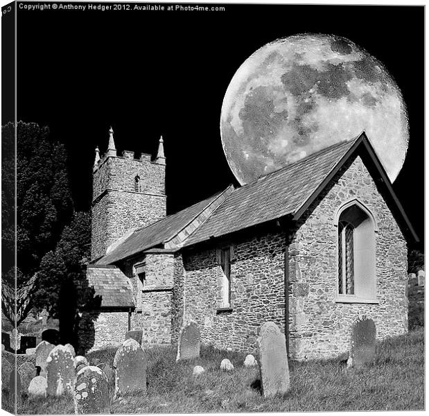 The Old Church and moon Canvas Print by Anthony Hedger