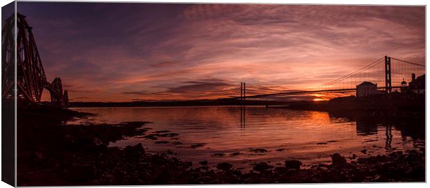 The Forth Bridges at Sunset Canvas Print by Mike Dow