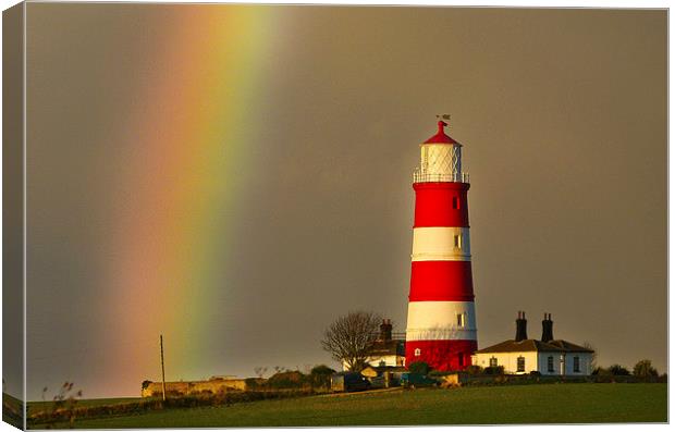 Lighthouse Under the Rainbow Canvas Print by Simon Deacon