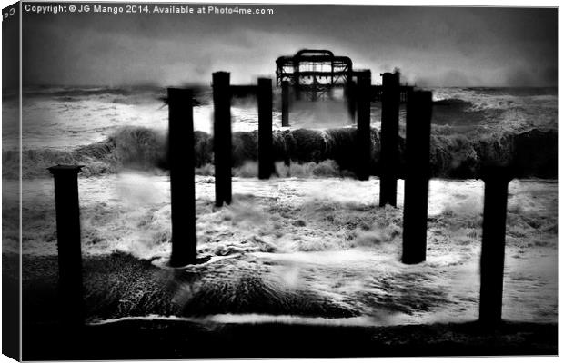West Pier Winter Storm Canvas Print by JG Mango