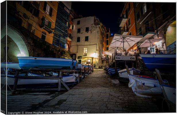 Boats on jetty at Riomaggiore Canvas Print by Steve Hughes