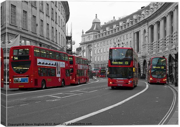 5 red London Buses isolated red colour Canvas Print by Steve Hughes