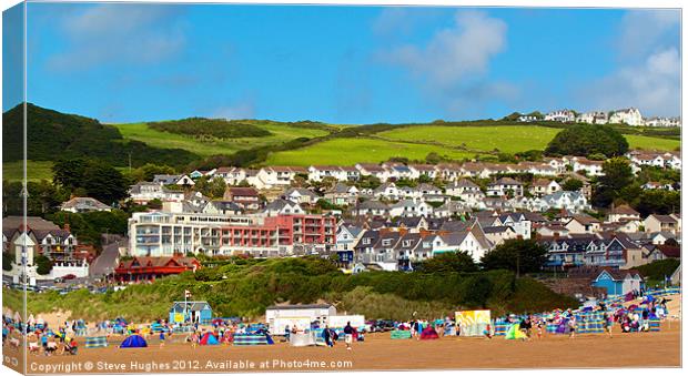 Woolacombe town in Summer Canvas Print by Steve Hughes