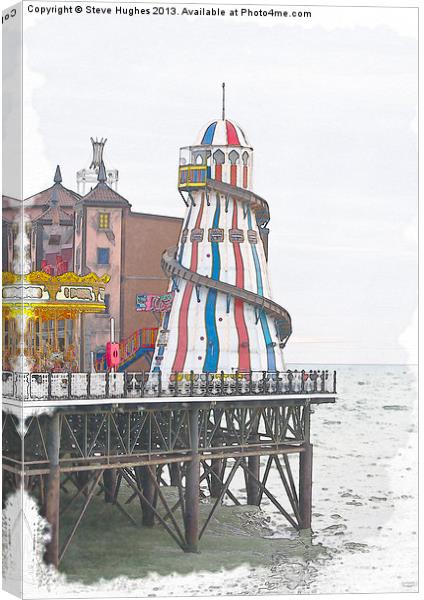 Brighton Pier Helter Skelter watercolour Canvas Print by Steve Hughes
