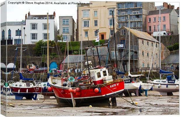 Boats High and dry in Tenby Canvas Print by Steve Hughes