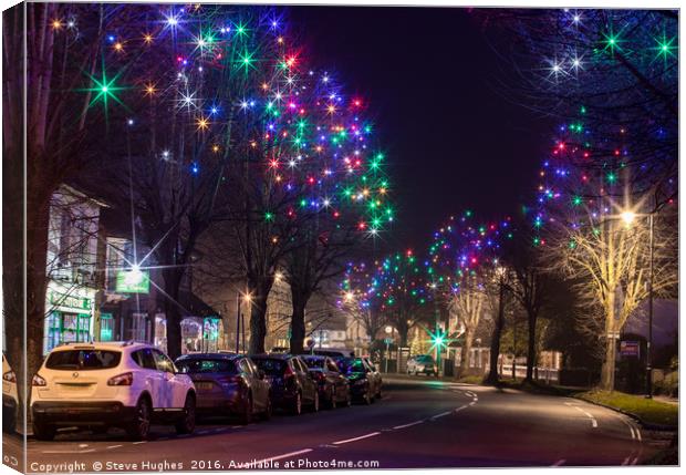 Ripley at night with Christmas lights Canvas Print by Steve Hughes