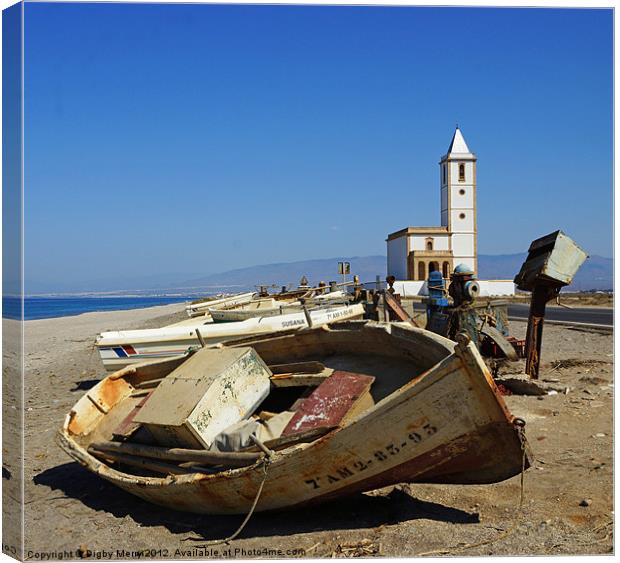 Boats and church Canvas Print by Digby Merry