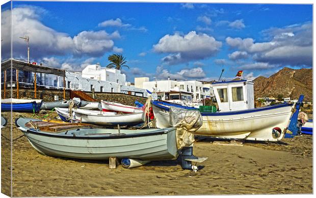 Fishing boats at Las Negras Canvas Print by Digby Merry