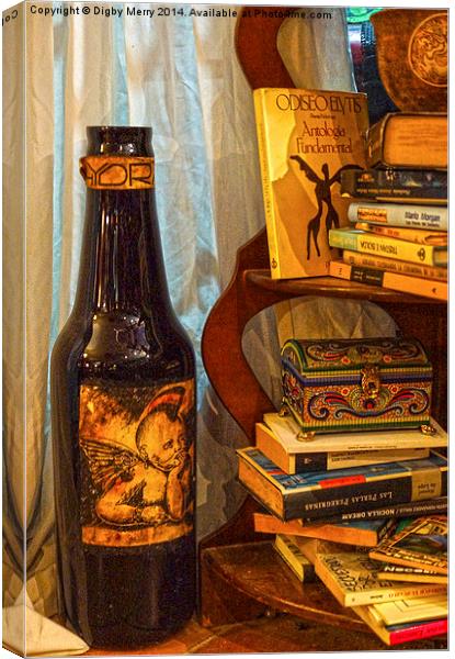 Bottle and Books Canvas Print by Digby Merry