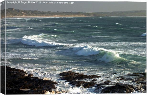 Godrevy Breakers Canvas Print by Roger Butler