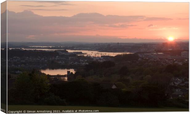 Sunset over Plymouth, River Tamar and Radford Lake Canvas Print by Simon Armstrong