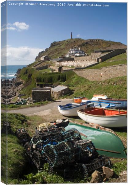 Fishing boats, Cape Cornwall Canvas Print by Simon Armstrong