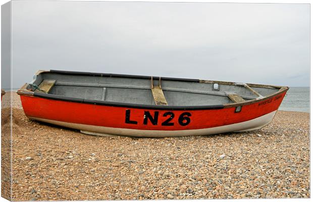 FIshing Boat, Cley Beach, North Norfolk Canvas Print by Kathy Simms