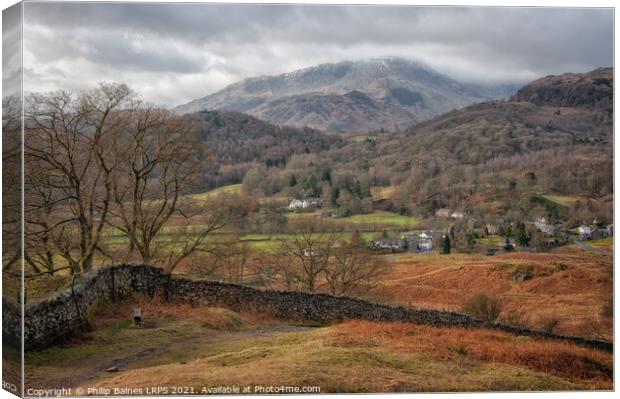 Elterwater Village in The Langdales Canvas Print by Philip Baines