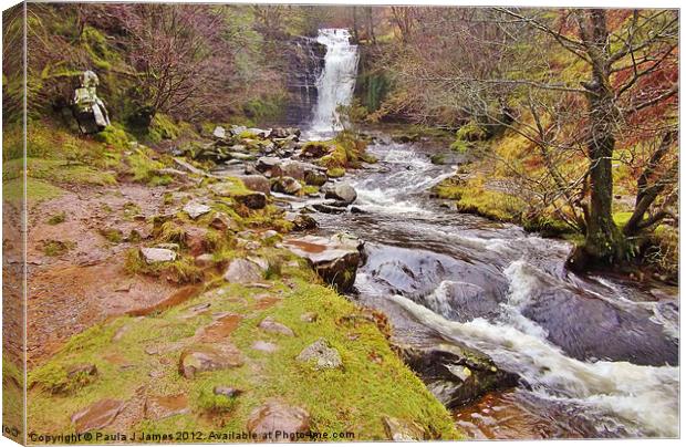 Caerfanell Falls on New Years Eve Canvas Print by Paula J James