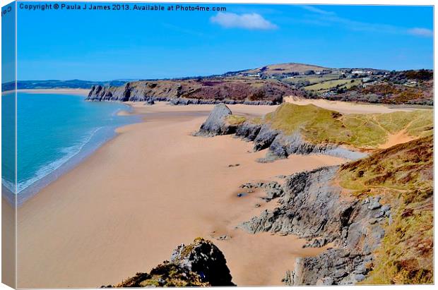 Three Cliffs Bay Canvas Print by Paula J James