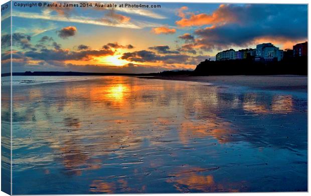Sunset in Tenby Canvas Print by Paula J James