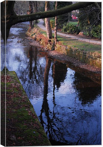 The River in Uppermill Canvas Print by JEAN FITZHUGH