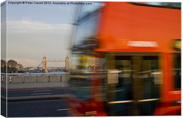 London Bus and Tower Bridge. Canvas Print by Peter Carroll