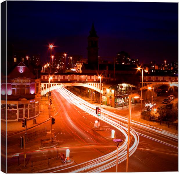 Manchester City Urban Night Lights Canvas Print by Peter Carroll