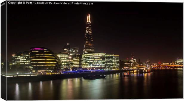 London Skyline and The Shard at night. Canvas Print by Peter Carroll