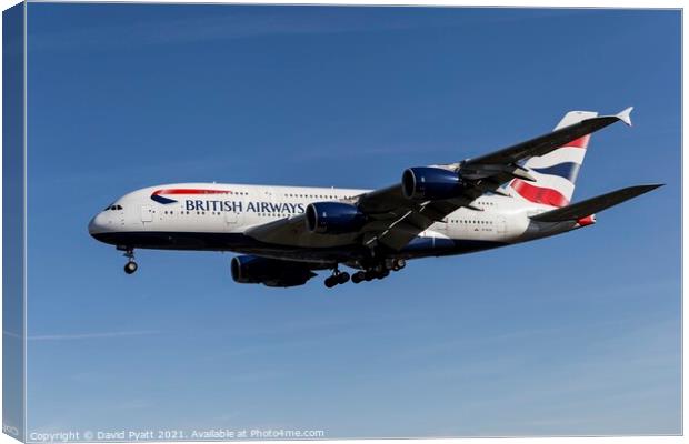 British Airways Airbus A380-841       Canvas Print by David Pyatt