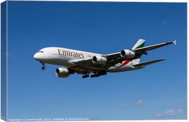 Emirates Airbus A380-861   Canvas Print by David Pyatt