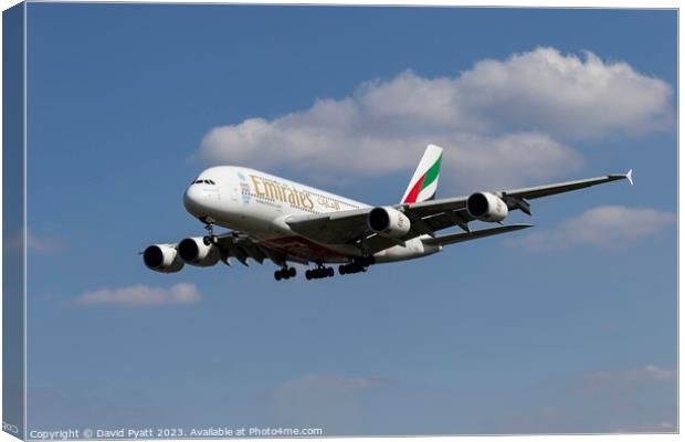 Emirates Airbus A380-861  Canvas Print by David Pyatt