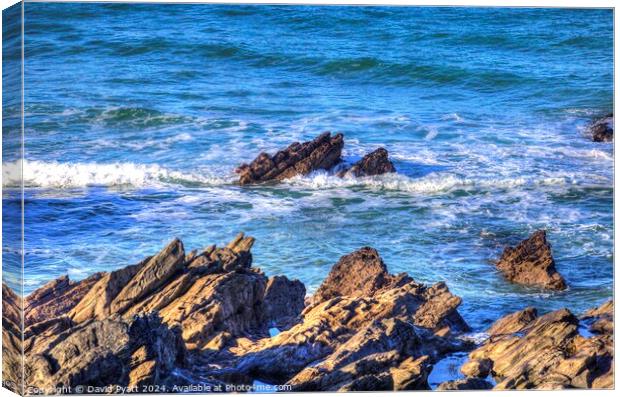  Cornish Rocks Breaking Waves Canvas Print by David Pyatt