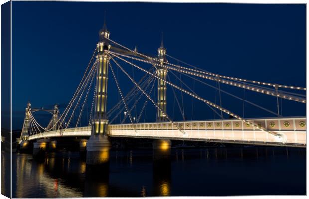 Albert Bridge London night view Canvas Print by David Pyatt