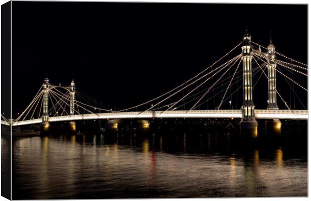 Albert Bridge London night view Canvas Print by David Pyatt