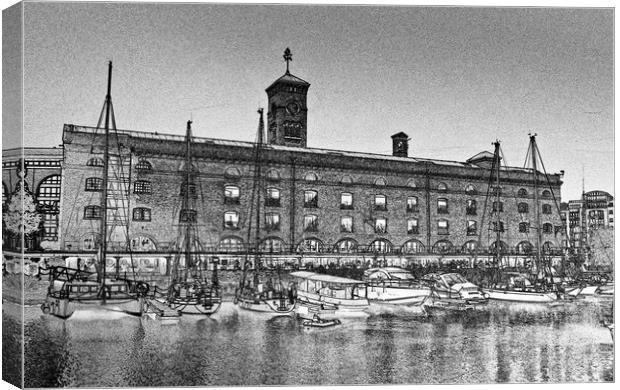 St Katherines Dock London sketch Canvas Print by David Pyatt